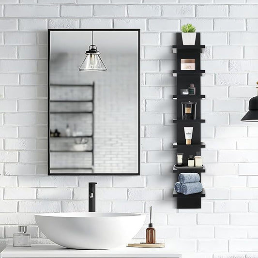 Homaterial 7 Tier Vertical Wall Shelf for Room Decor - Floating Shelves for Wall, Makeup Vanity, Perfect Display Storage for Small Spaces, Black Decorative Shelves