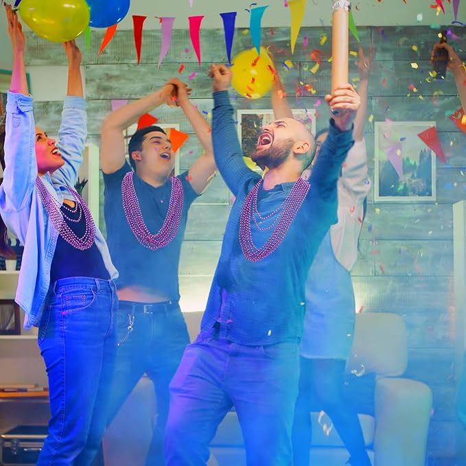 100PCS Mardi Gras Beads, Mardi Gras Beads Party Favors, Purple 33" Bead Toy Necklaces Costume Bulk, Festival Parade Throw Accessories for Halloween Mardi Gras Wedding Birthday Celebrations Decor