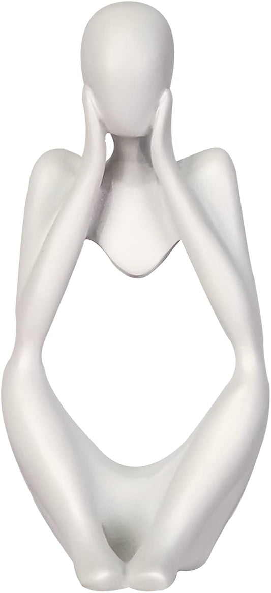 Ozzptuu Sandstone Resin Thinker Style Abstract Sculpture Statue Collectible Figurines Home Office Bookshelf Desktop Decor (Small White, Focus)