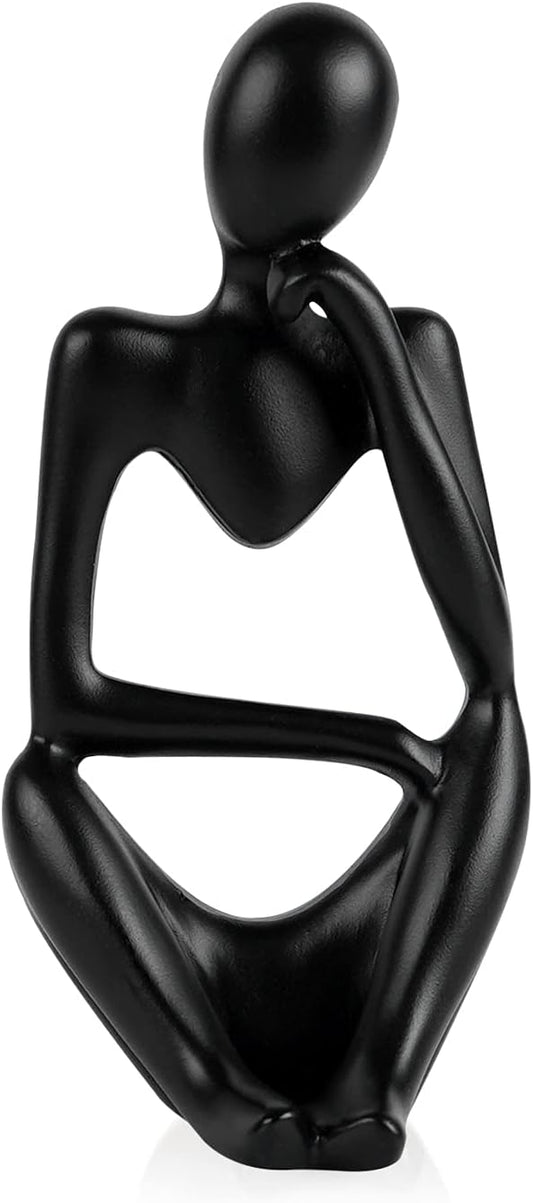 Ozzptuu Sandstone Resin Thinker Style Abstract Sculpture Statue Collectible Figurines Home Office Bookshelf Desktop Decor (Small Black, Right)