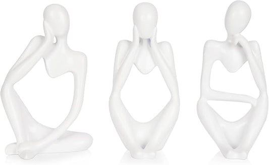 Ozzptuu Sandstone Resin Thinker Style Abstract Sculpture Statue Collectible Figurines Home Office Bookshelf Desktop Decor (Small White, 3pcs)