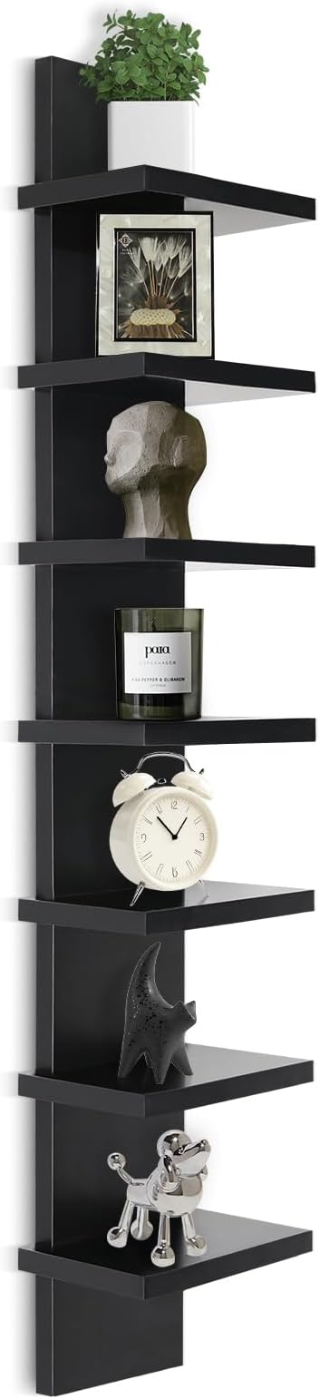 Homaterial 7 Tier Vertical Wall Shelf for Room Decor - Floating Shelves for Wall, Makeup Vanity, Perfect Display Storage for Small Spaces, Black Decorative Shelves