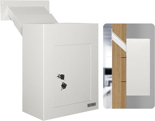 Durabox Through-the-Wall Drop Box Deposit Safe 17 x 13 x 7" - Heavy Duty Steel Mailbox with Lock for Receiving Mail, Checks, Letters, Cash and more for Home, Office and Commercial Use (D700) (Gray)