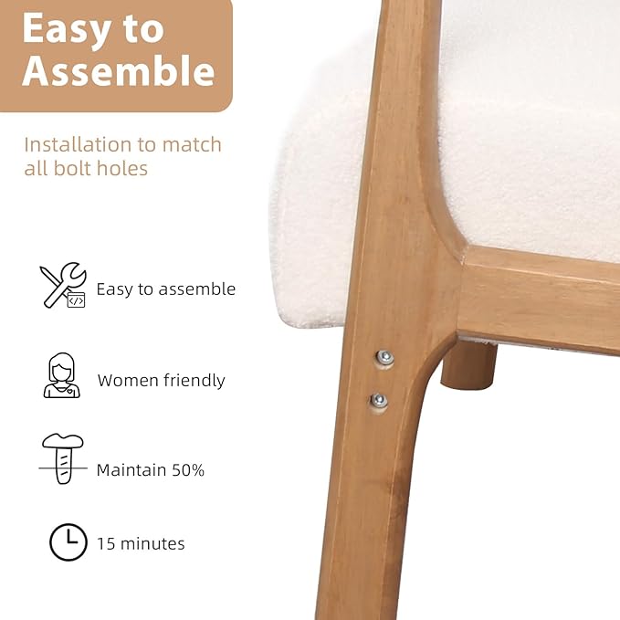 INZOY Mid Century Modern Accent Chair with Lamb Wool Fabric, Upholstered Living Room Chairs with Waist Cushion, Reading Armchair for Bedroom Sunroom, White