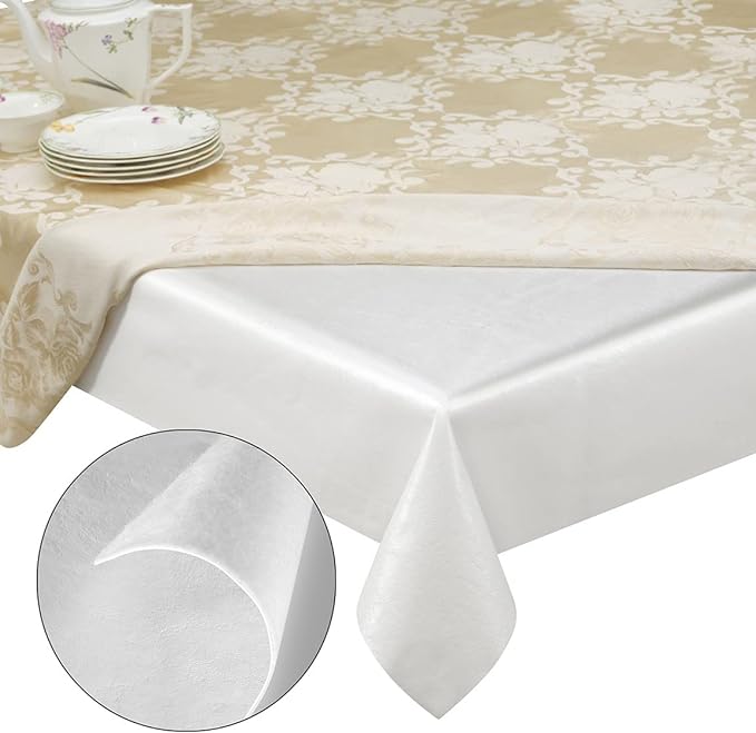 Premium Table Pad Protector Superior Protection from Spills, Scratches & Heat- Reusable Vinyl Table Cloth with Cushion Flannel Backing (52" Round)