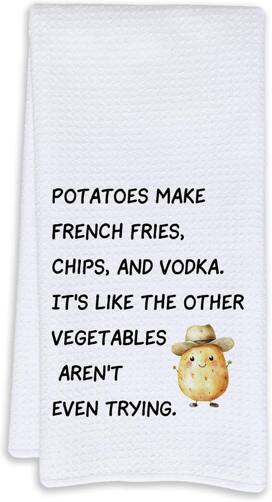 LCRBF Funny Potato Kitchen Towels, Gifts for Cooking Baking Lovers, Potatoes Make French Fries Dish Tea Hand Towels for Kitchen Dining Room Decor, 16x24 Inch