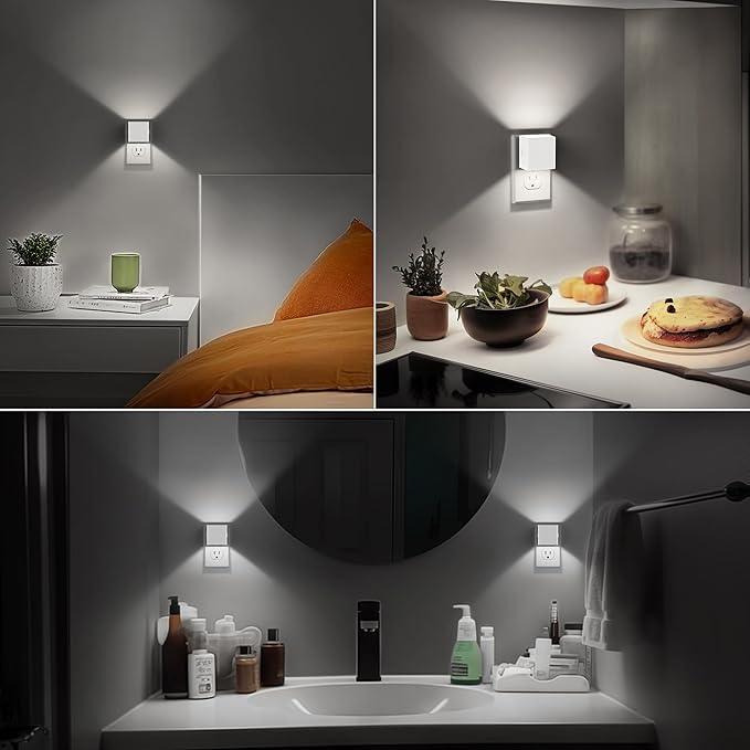 DORESshop LED Night Lights Plug into Wall [2 Pack], Plug in Nightlight, 3 Level Brightness Adjustable Night Light, Dusk to Dawn Sensor, Nightlights for Adults, Bedroom, Bathroom, Hallway, Daylight