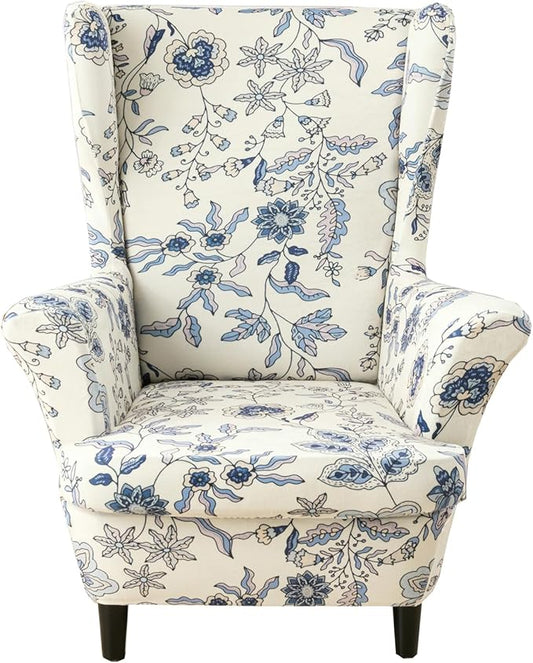 KRFOONN Velvet Wing Chair Slipcovers 2 Piece Stretch Printed Wingback Chair Covers Soft Spandex Wingback Armchair Slipcover Furniture Protector Chair Covers for Living Room Wingback Chair, Color 60