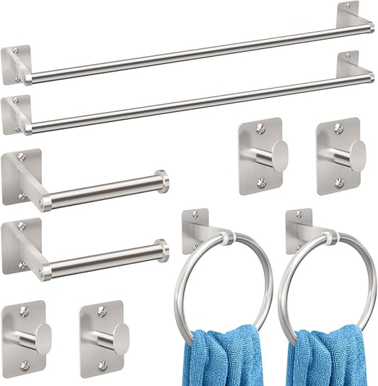 Brushed Nickel Bathroom Accessories Set, 10 Pieces Bathroom Hardware Set, 24 inch Towel Bar, Towel Racks for Bathroom, Robe Towel Hooks, Toilet Paper Holder Wall Mounted