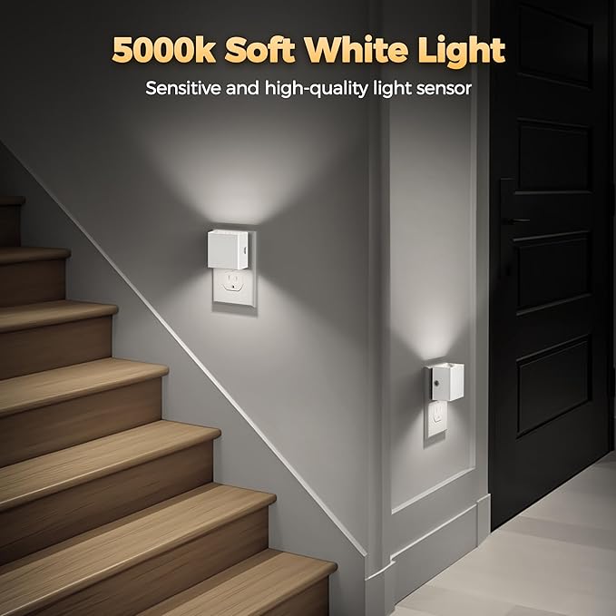 DORESshop LED Night Lights Plug into Wall [2 Pack], Plug in Nightlight, 3 Level Brightness Adjustable Night Light, Dusk to Dawn Sensor, Nightlights for Adults, Bedroom, Bathroom, Hallway, Daylight