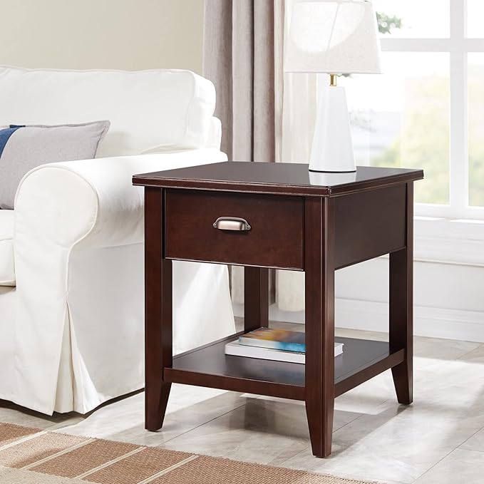 Leick Home Laurent Solid Wood Side Table with Hidden Compartment, Chocolate Cherry Brown, Perfect for Living Rooms, Bedrooms, and Offices, 10507-SC