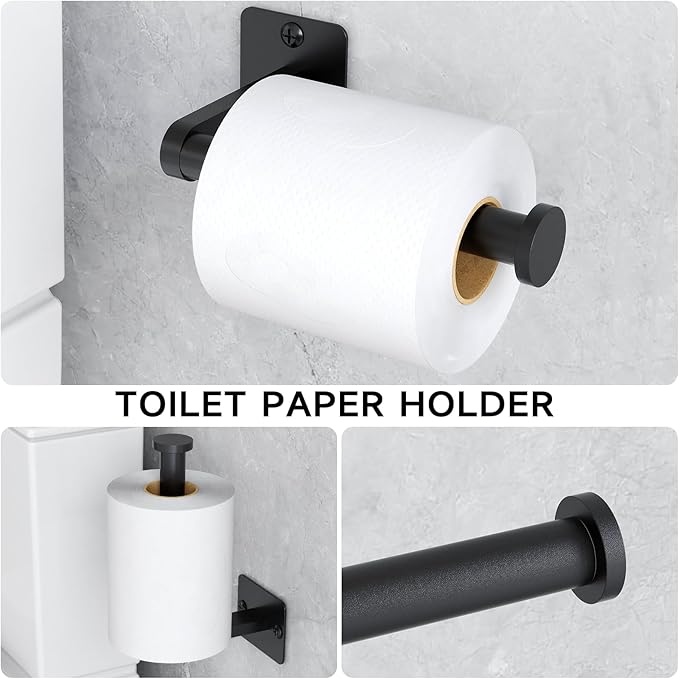 20 Pieces Bathroom Hardware Set, Black Bathroom Accessories Set, 24 inch Towel Bar, Towel Racks for Bathroom, Robe Towel Hooks, Toilet Paper Holder Wall Mounted