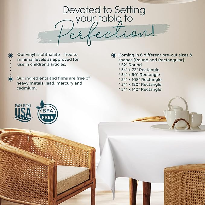 Premium Table Pad Protector Superior Protection from Spills, Scratches & Heat- Reusable Vinyl Table Cloth with Cushion Flannel Backing (52" Round)