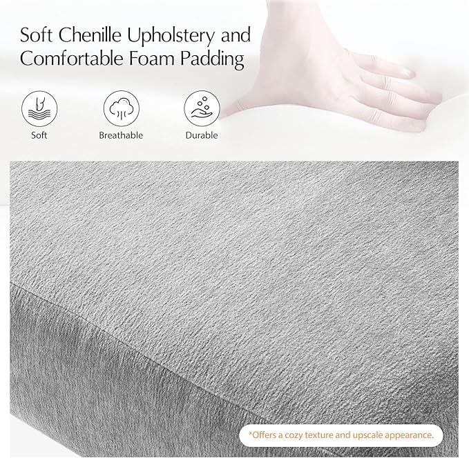 HULALA HOME Dining Chairs Set of 4, Gray Chenille Upholstered Kitchen Dining Room Chairs with Wood Legs, Curved Backrest Mid-Century Modern Vanity Accent Side Chairs for Living Room Bedroom, Fog