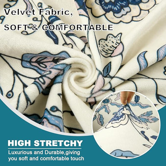 KRFOONN Velvet Wing Chair Slipcovers 2 Piece Stretch Printed Wingback Chair Covers Soft Spandex Wingback Armchair Slipcover Furniture Protector Chair Covers for Living Room Wingback Chair, Color 60