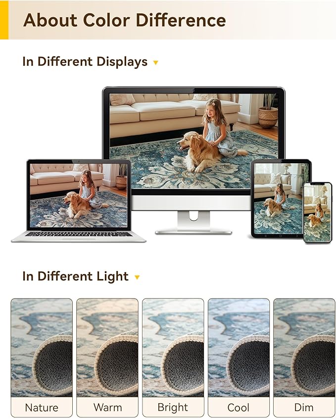 RELEANY Area Rugs Square 10ft Washable Non-Slip, Floral Vintage Distress Print Pattern Medallion Carpet for Living Room Bedroom Dining Room, Dark Blue Vintage