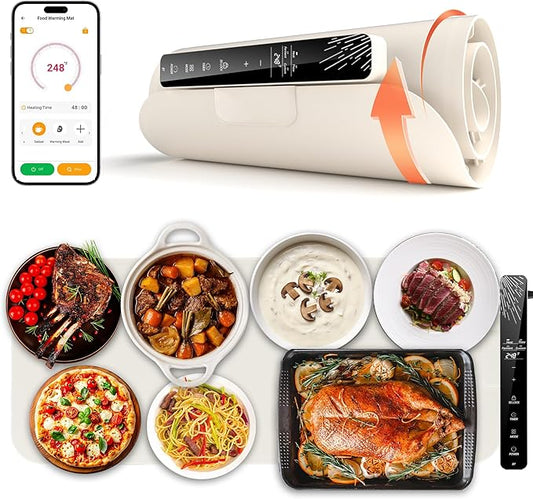 Monteka Warming Mat for Food 37"×15", Electric Warming Trays with APP & Button Control, Silicone Fast Heating Mat for Countertop, Rollable Dishwasher Safe Food Warmer for Parties Buffets Home Travel