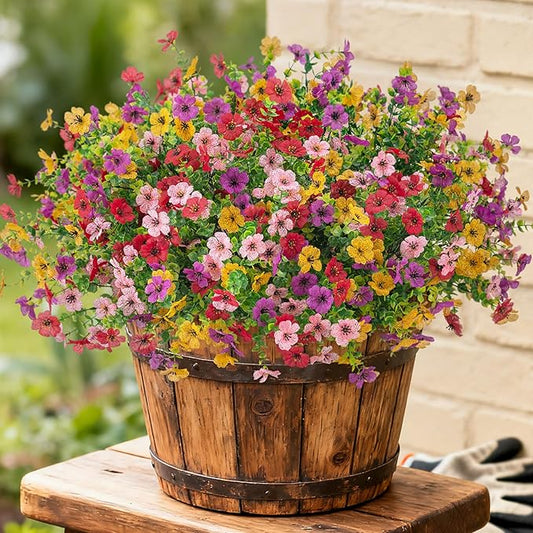 INXUGAO Artificial Fake Flowers Plants for Outdoor Spring Summer Decor, 12 Bundles Faux Silk Flowers for Outdoor Outside Planter Colorful Daisy UV Resistant Look Real for Front Door Porch Patio Yard