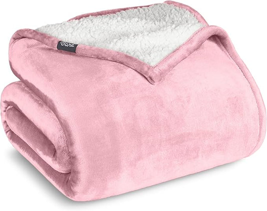 Bare Home Sherpa Fleece Blanket - Twin/Twin Extra Long - Blanket for Bed, Sofa, and Couch - Warm & Lightweight - Fluffy & Soft - Reversible (Twin/Twin XL, Light Pink)