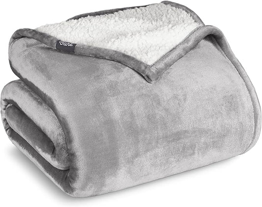 Bare Home Sherpa Fleece Blanket - Twin/Twin Extra Long - Blanket for Bed, Sofa, and Couch - Warm & Lightweight - Fluffy & Soft - Reversible (Twin/Twin XL, Light Grey)