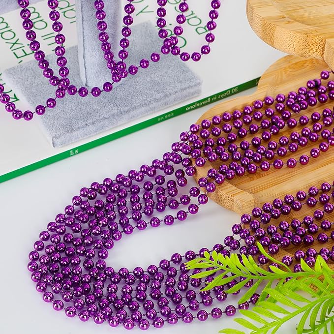 100PCS Mardi Gras Beads, Mardi Gras Beads Party Favors, Purple 33" Bead Toy Necklaces Costume Bulk, Festival Parade Throw Accessories for Halloween Mardi Gras Wedding Birthday Celebrations Decor