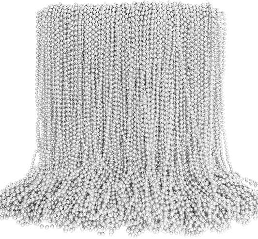EOBOH 100PCS Bead Necklace, Silver Mardi Gras Beads Stuff Party Favors, Christmas 33" Toy Necklaces Costume, Festival Parade Throw Accessories for Wedding Birthday Celebrations Decoration