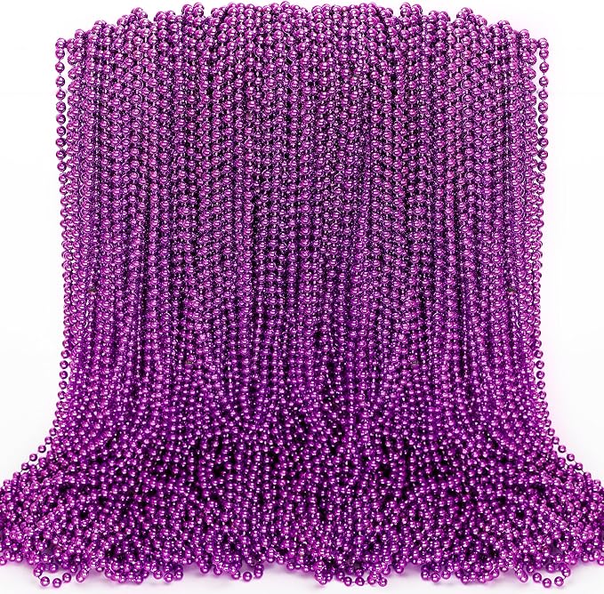 100PCS Mardi Gras Beads, Mardi Gras Beads Party Favors, Purple 33" Bead Toy Necklaces Costume Bulk, Festival Parade Throw Accessories for Halloween Mardi Gras Wedding Birthday Celebrations Decor